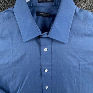 Burberry London Men Blue Long Sleeve Button Up Shirt Cotton French Cuff 17 Neck